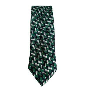 Vintage Echo Green Geometric Pattern Repp Tie 100% Silk